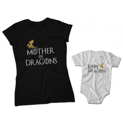 Zestaw Koszulek Rodzinnych Dla Mamy i Córki Dragons